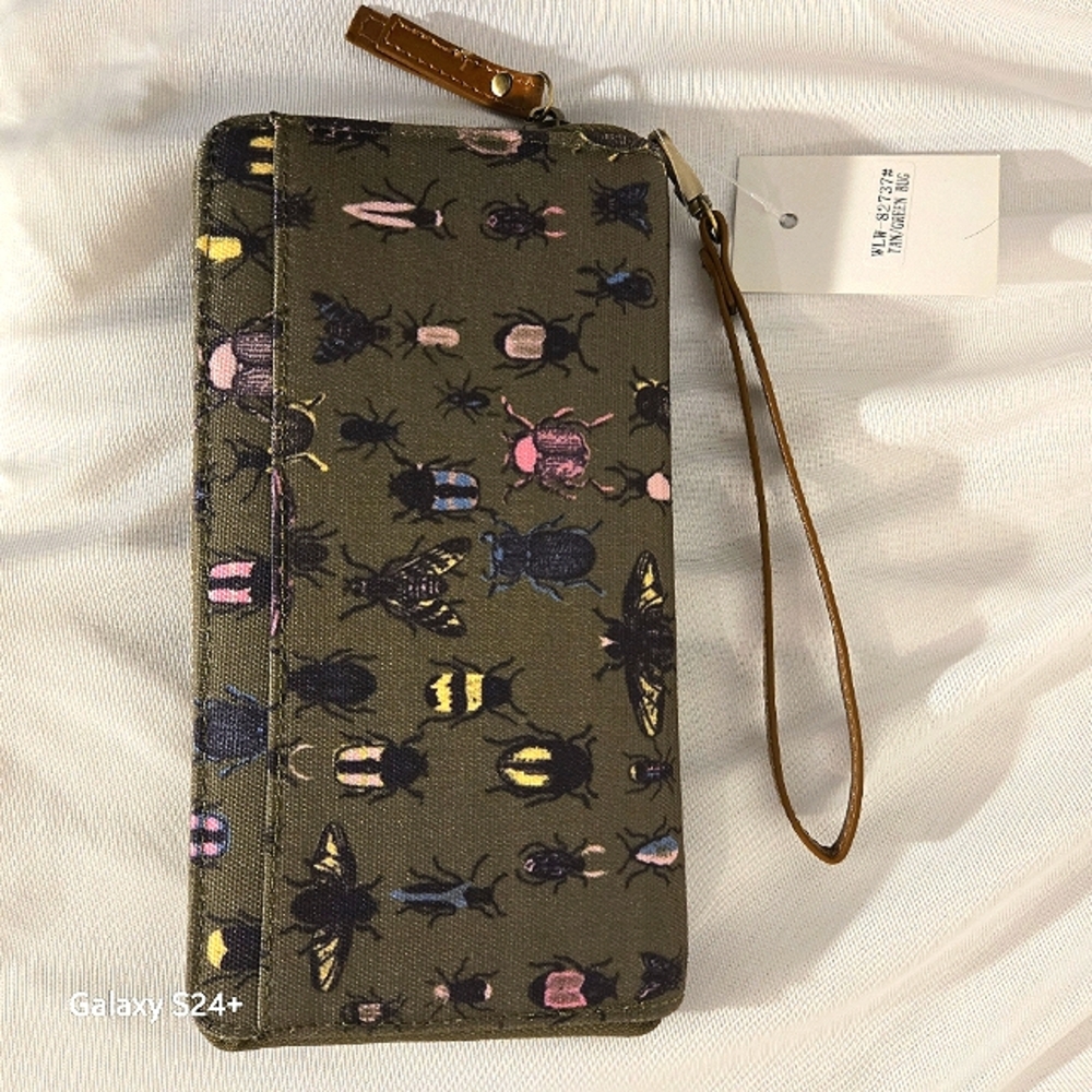 Modcloth Camp Director Zip Wallet in Army Green with Insect Design
